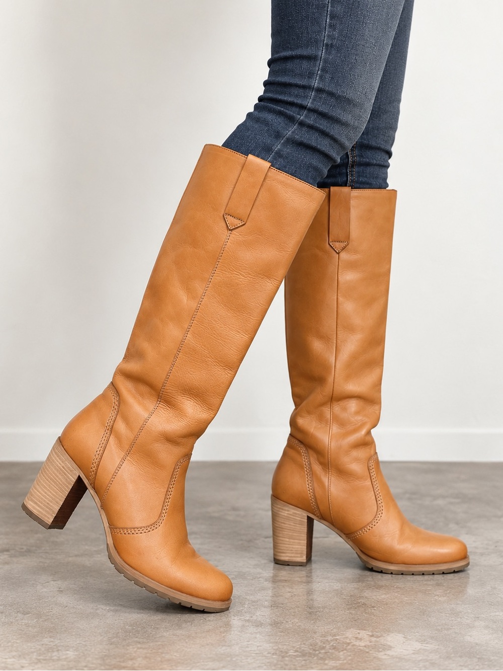 Madewell 1937 Footwear Tan Leather Knee High Heeled Boots Made in Italy